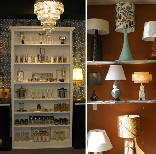 A bevy of lamps in the far front corner of the sunny shop