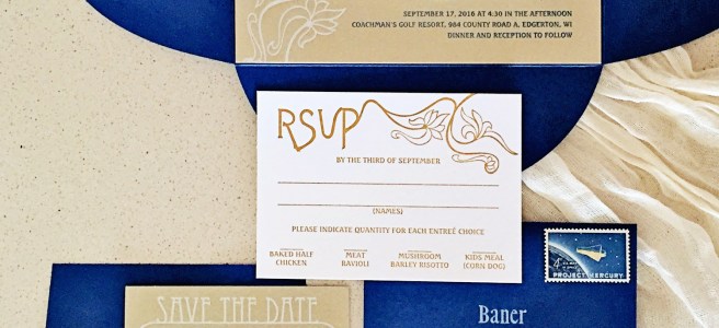 art nouveau, art nouveau wedding, 1920s theme, themed wedding, historical wedding, cobalt, blue, peacock, gold, metallic, invitation, RSVP, save the date, letterpress, coasters, return address printing, wax seal, handmade, antique, printing press, etsy